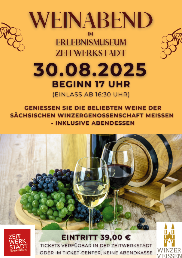 Weinabend in der ZeitWerkStadt am 30.08.2025