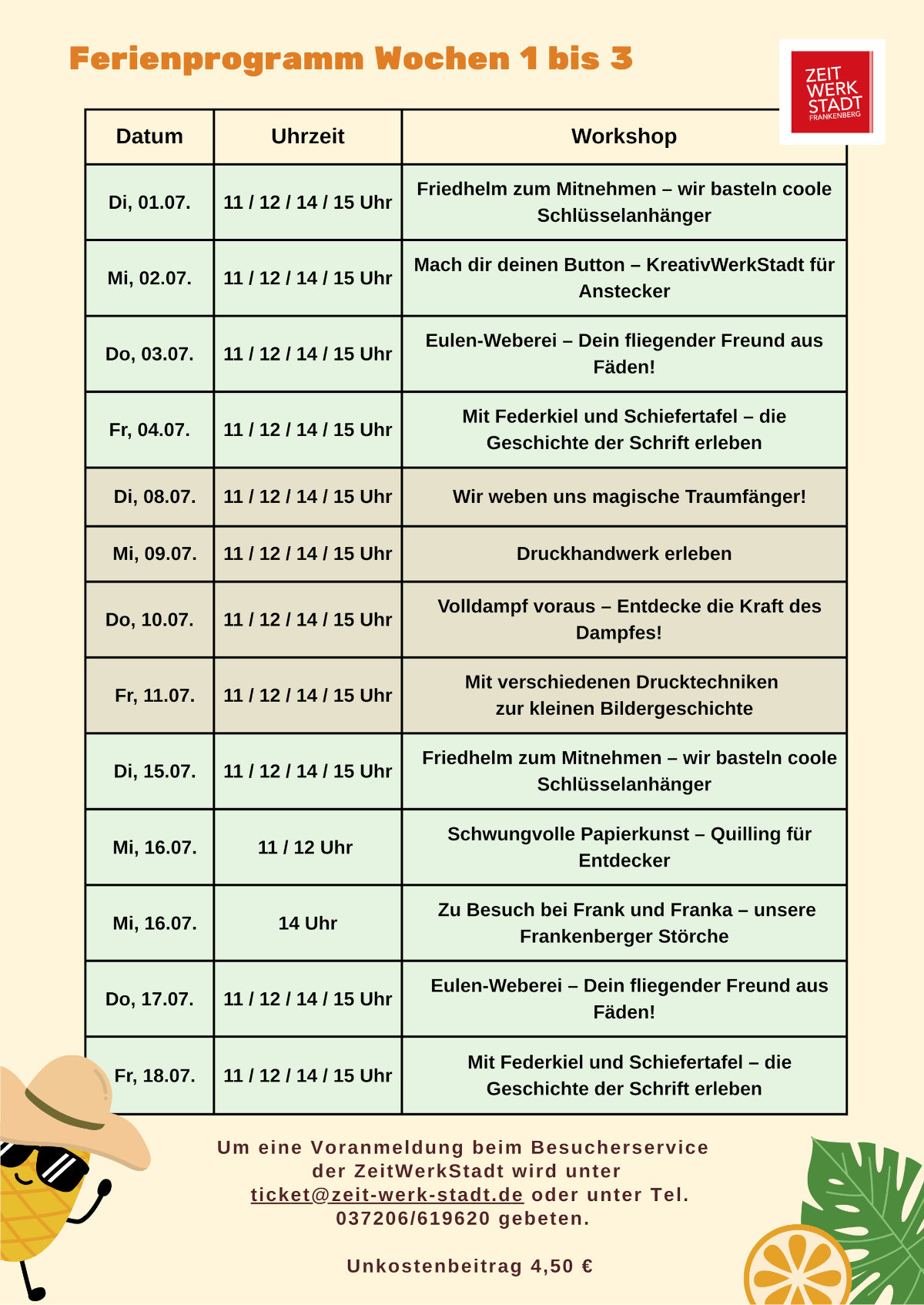 Sommerferienprogramm 2025 in der ZeitWerkStadt Sommerferienprogramm 2025 in der ZeitWerkStadt