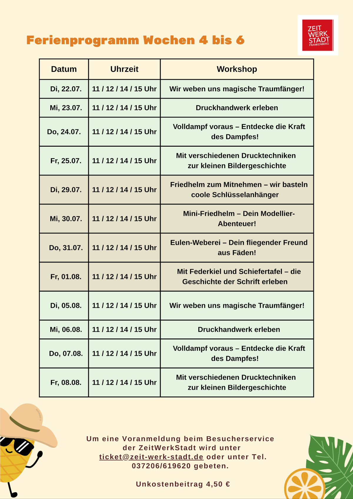 Sommerferienprogramm 2025 in der ZeitWerkStadt Sommerferienprogramm 2025 in der ZeitWerkStadt